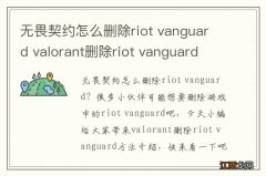 无畏契约怎么删除riot vanguard valorant删除riot vanguard