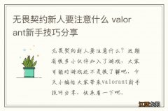 无畏契约新人要注意什么 valorant新手技巧分享