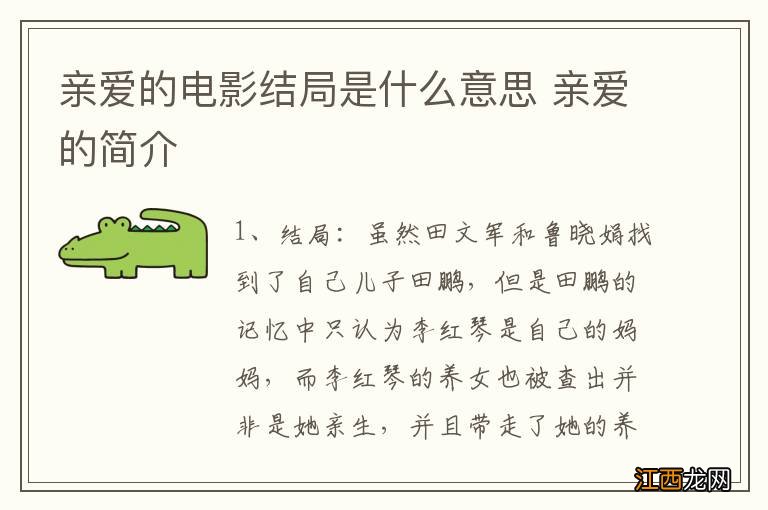 亲爱的电影结局是什么意思 亲爱的简介