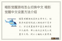 暗影觉醒游戏怎么切换中文 暗影觉醒中文设置方法介绍