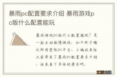 暴雨pc配置要求介绍 暴雨游戏pc版什么配置能玩