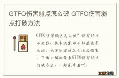 GTFO伤害弱点怎么破 GTFO伤害弱点打破方法