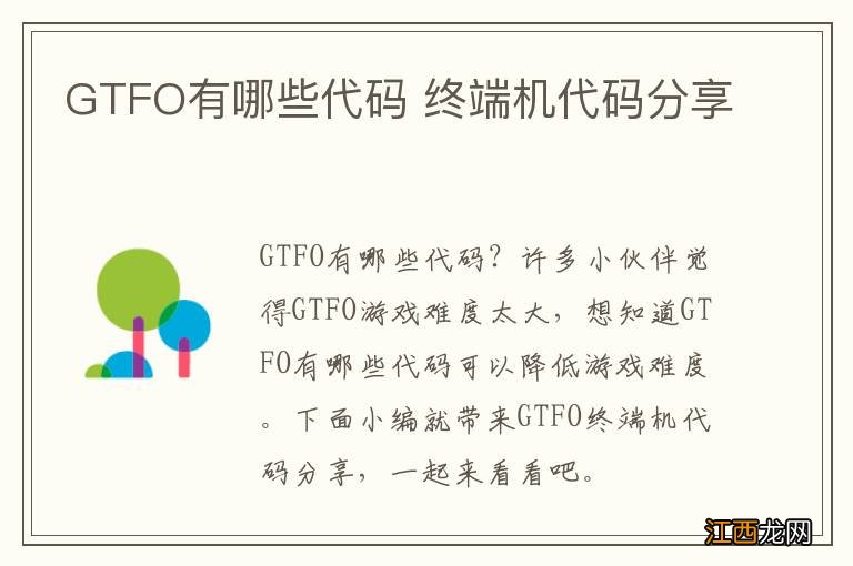 GTFO有哪些代码 终端机代码分享