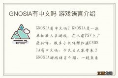 GNOSIA有中文吗 游戏语言介绍