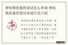 神佑释放最终测试怎么申请 神佑释放最终测试申请方法介绍