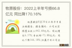 牧原股份：2022上半年亏损66.8亿元 同比降170.16%