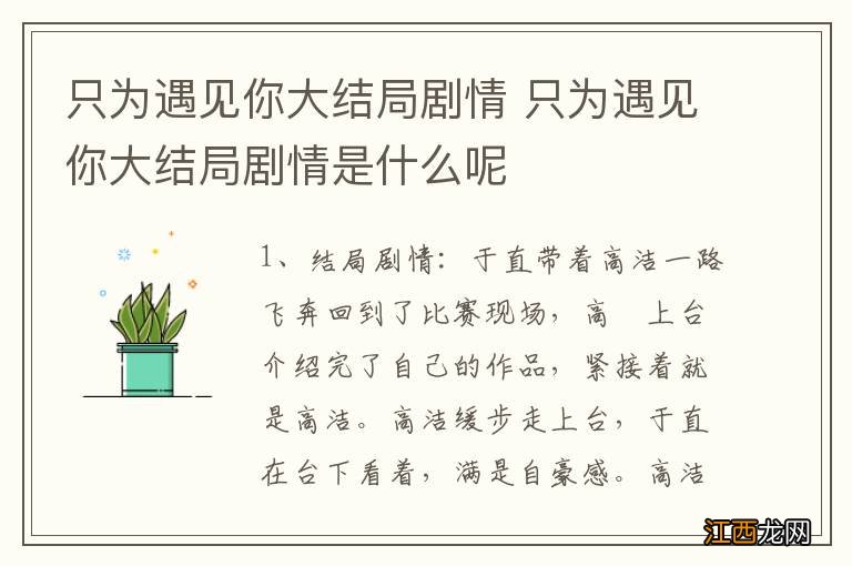 只为遇见你大结局剧情 只为遇见你大结局剧情是什么呢