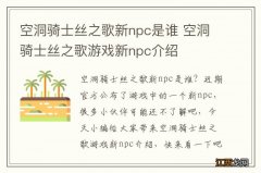 空洞骑士丝之歌新npc是谁 空洞骑士丝之歌游戏新npc介绍