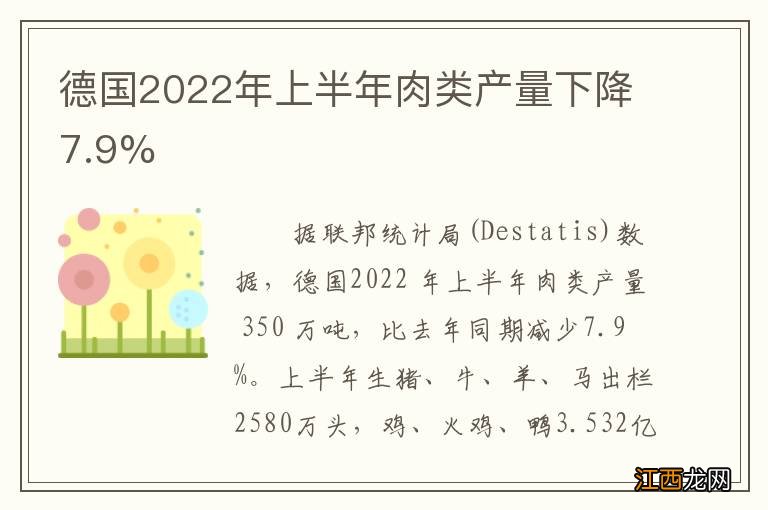 德国2022年上半年肉类产量下降7.9%