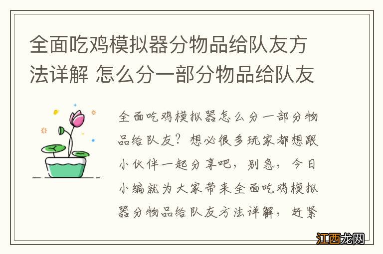 全面吃鸡模拟器分物品给队友方法详解 怎么分一部分物品给队友