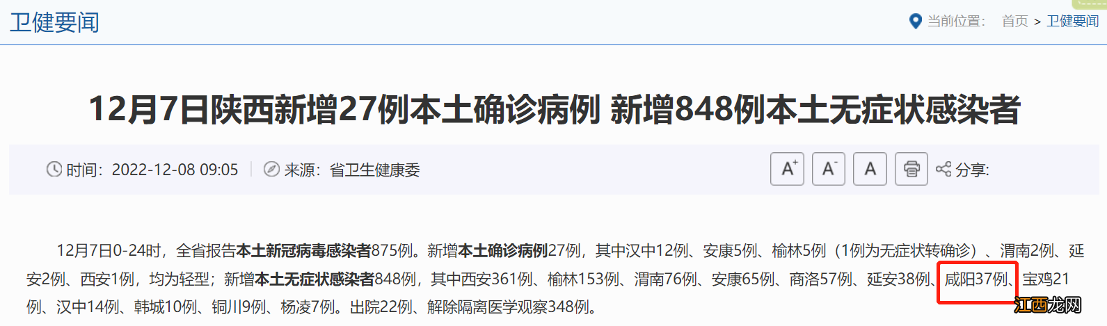 12月7日咸阳新增37例本土无症状感染者