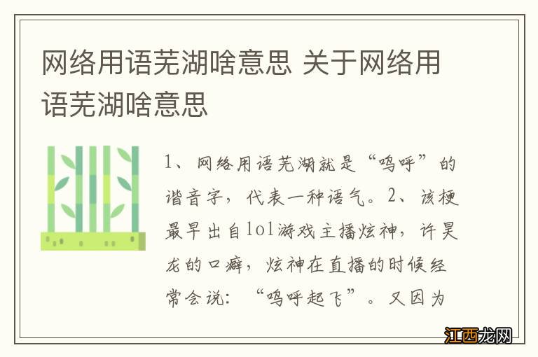 网络用语芜湖啥意思 关于网络用语芜湖啥意思