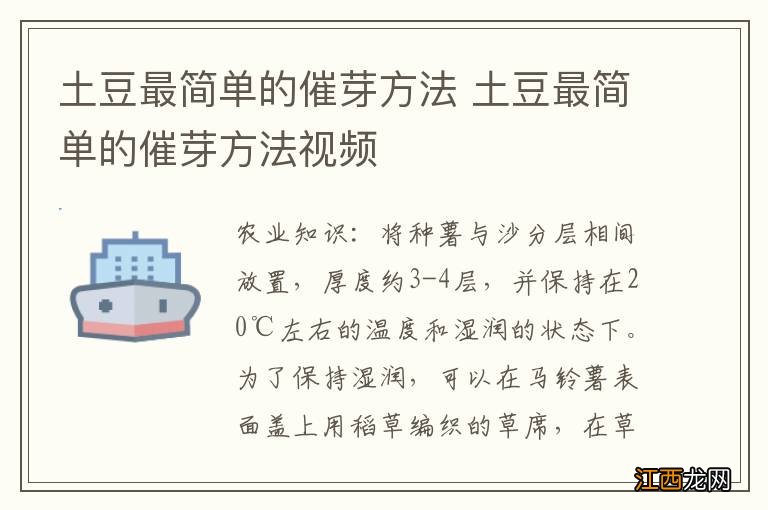 土豆最简单的催芽方法 土豆最简单的催芽方法视频