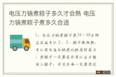 电压力锅煮粽子多久才会熟 电压力锅煮粽子煮多久合适