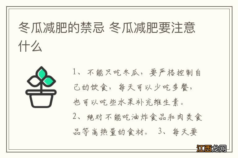 冬瓜减肥的禁忌 冬瓜减肥要注意什么