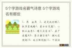 5个字游戏名霸气诗意 5个字游戏名有哪些