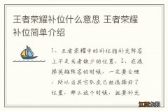 王者荣耀补位什么意思 王者荣耀补位简单介绍