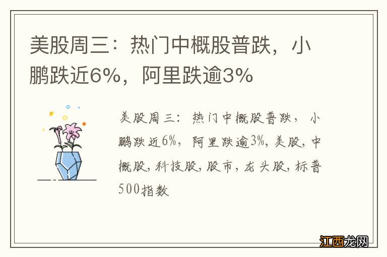 美股周三：热门中概股普跌，小鹏跌近6%，阿里跌逾3%