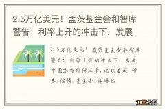 2.5万亿美元！盖茨基金会和智库警告：利率上升的冲击下，发展中国家将外债压身