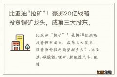 比亚迪“抢矿”！豪掷20亿战略投资锂矿龙头，成第三大股东，锂资源价格还能坚挺多久？