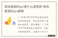 游戏里面的gm是什么意思啊 游戏里面的gm解释