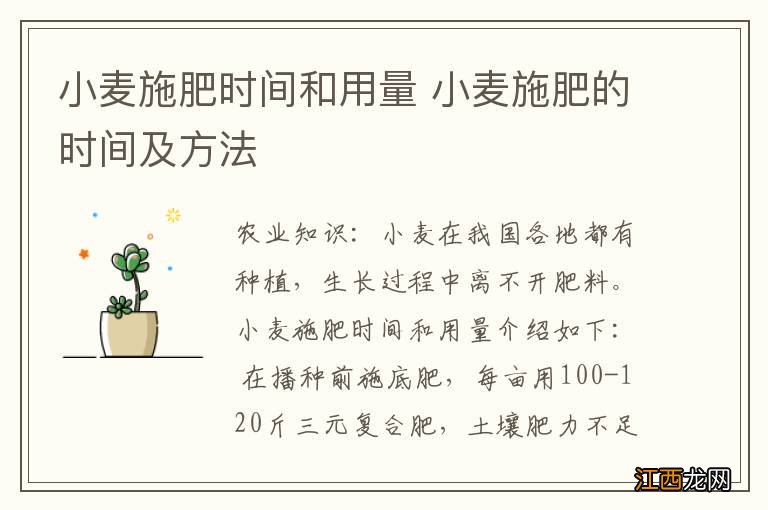 小麦施肥时间和用量 小麦施肥的时间及方法