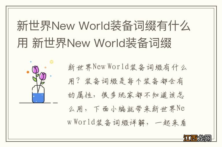 新世界New World装备词缀有什么用 新世界New World装备词缀