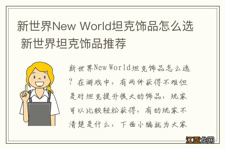 新世界New World坦克饰品怎么选 新世界坦克饰品推荐