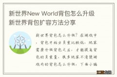 新世界New World背包怎么升级 新世界背包扩容方法分享