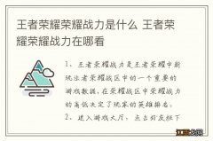 王者荣耀荣耀战力是什么 王者荣耀荣耀战力在哪看