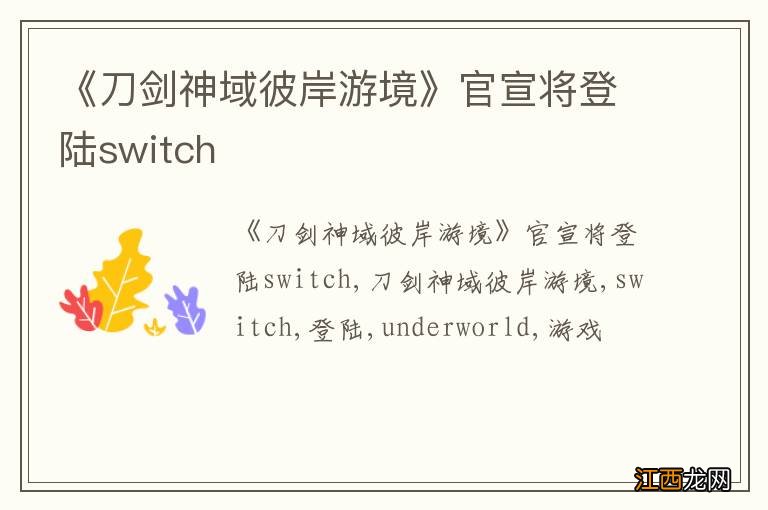 《刀剑神域彼岸游境》官宣将登陆switch