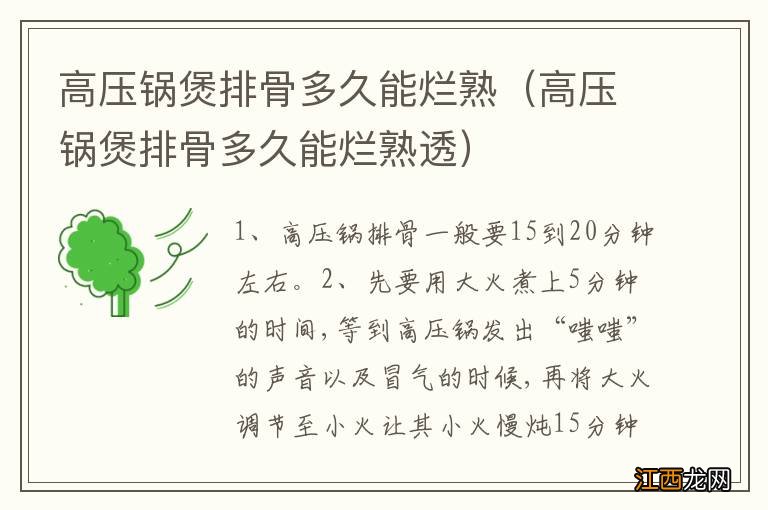高压锅煲排骨多久能烂熟透 高压锅煲排骨多久能烂熟