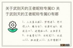 关于武则天的王者昵称专属ID 关于武则天的王者昵称专属ID有哪些