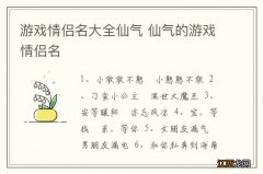 游戏情侣名大全仙气 仙气的游戏情侣名