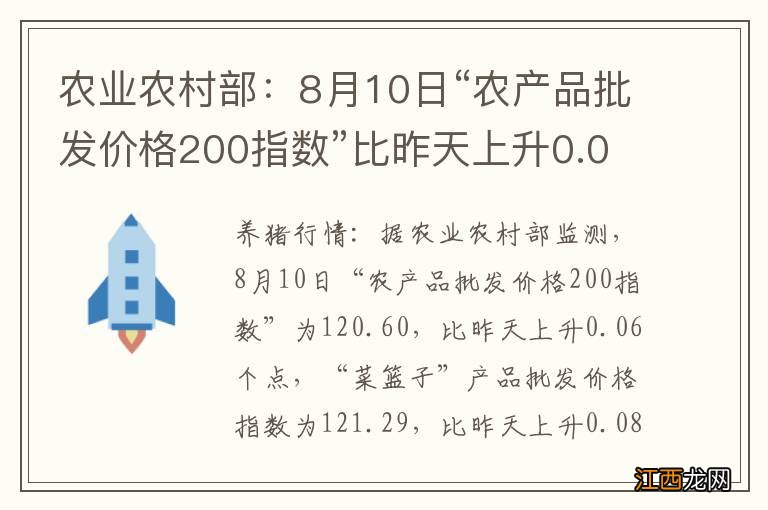 农业农村部：8月10日“农产品批发价格200指数”比昨天上升0.06个点