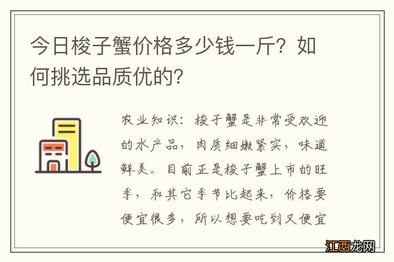 今日梭子蟹价格多少钱一斤？如何挑选品质优的？