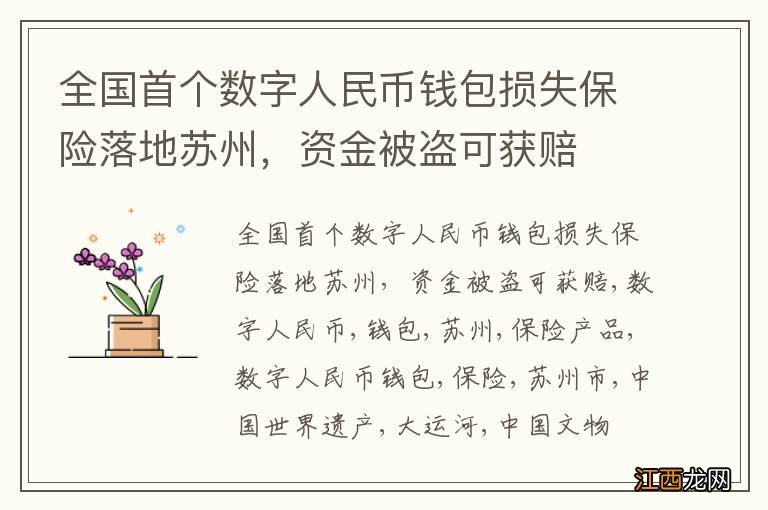 全国首个数字人民币钱包损失保险落地苏州，资金被盗可获赔