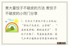 煮大量饺子不破皮的方法 煮饺子不破皮的小窍门分享