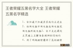 王者荣耀五黑名字大全 王者荣耀五黑名字精选