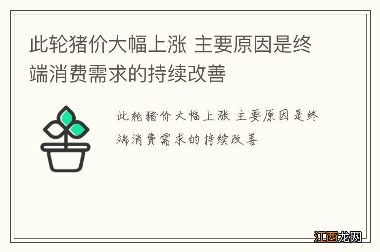 此轮猪价大幅上涨 主要原因是终端消费需求的持续改善