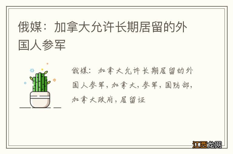 俄媒：加拿大允许长期居留的外国人参军