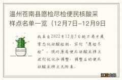 12月7日-12月9日 温州苍南县愿检尽检便民核酸采样点名单一览