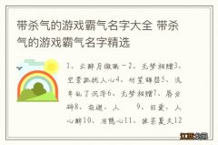 带杀气的游戏霸气名字大全 带杀气的游戏霸气名字精选