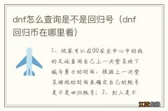 dnf回归币在哪里看 dnf怎么查询是不是回归号