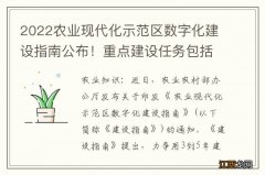 2022农业现代化示范区数字化建设指南公布！重点建设任务包括这5个