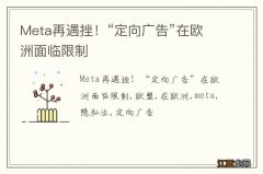 Meta再遇挫！“定向广告”在欧洲面临限制