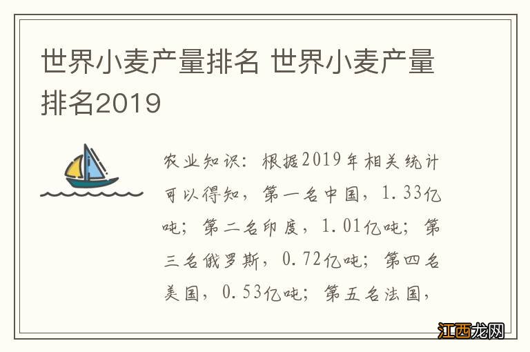 世界小麦产量排名 世界小麦产量排名2019