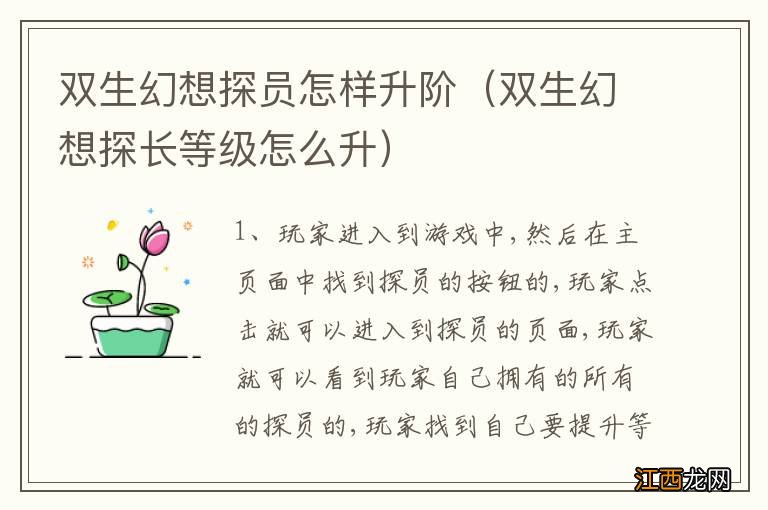 双生幻想探长等级怎么升 双生幻想探员怎样升阶