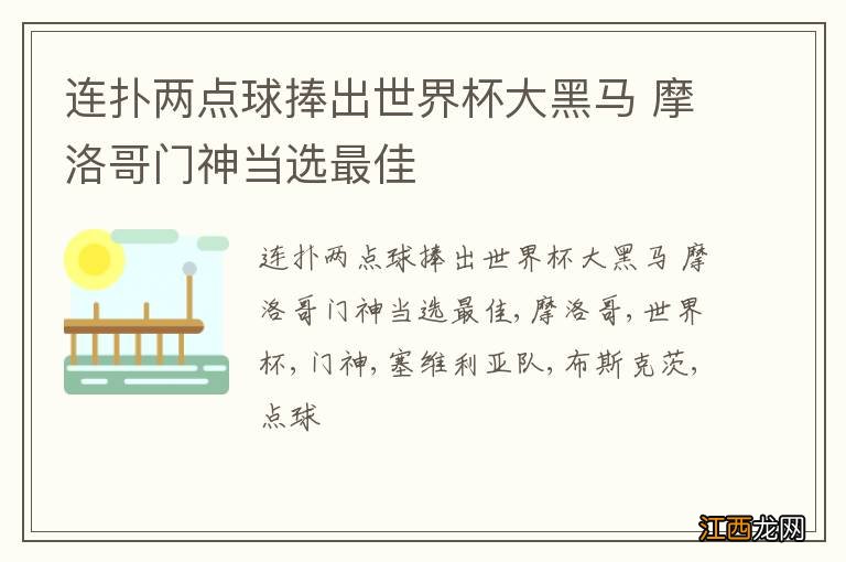 连扑两点球捧出世界杯大黑马 摩洛哥门神当选最佳