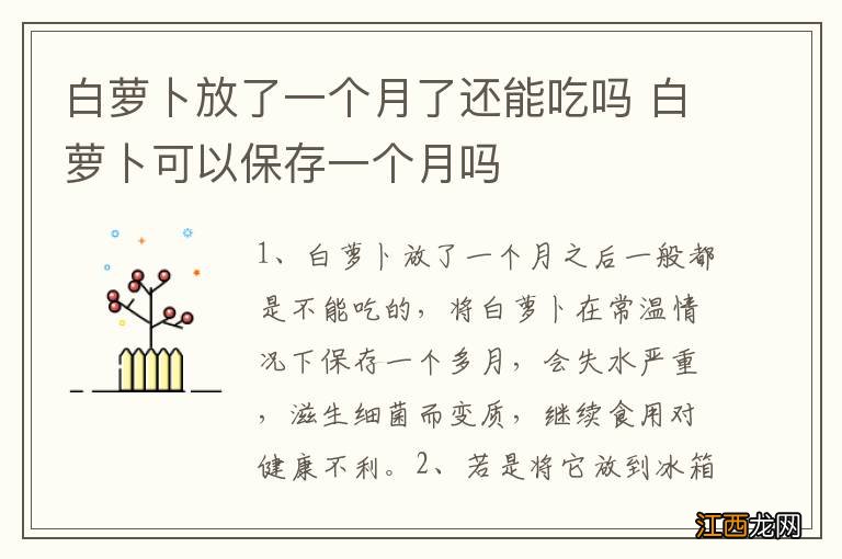 白萝卜放了一个月了还能吃吗 白萝卜可以保存一个月吗